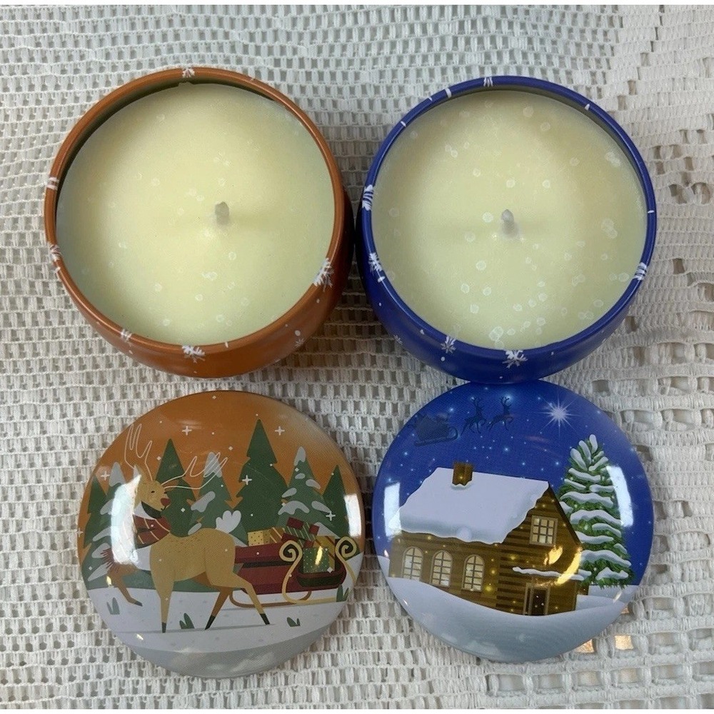 2pc Christmas Soy Wax Candle Tin Set Cookies & Cedar 2.5oz Each
